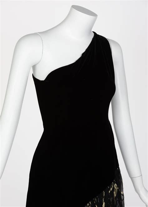 ysl one shoulder dress|Saint Laurent YSL One shoulder Black Velvet Metallic Layered .